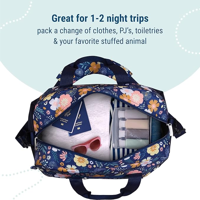 Wildkin Kids Overnighter Duffel Bag – Carry-On Size, Ideal for School & Sleepovers – Wildflower Bloom