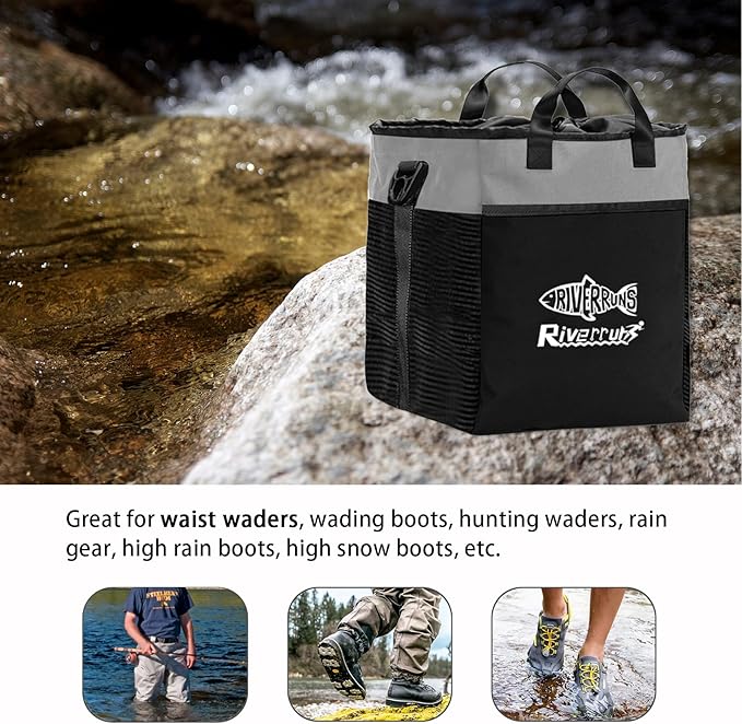 Riverruns Fishing Hunting Wader Bag with Vented Mesh, Waders Boots Bag, Fly Fishing Backpack for Fishing, Hiking, Camping