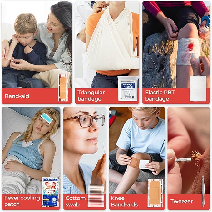 120-Piece First Aid Kit for Travel,Car & Emergency Survival - Compact Waterproof Medical Supplies with Trauma Bandages,Burn Gel & Fever Cooling Patch | Portable for Camping,Hiking,Sports(White)