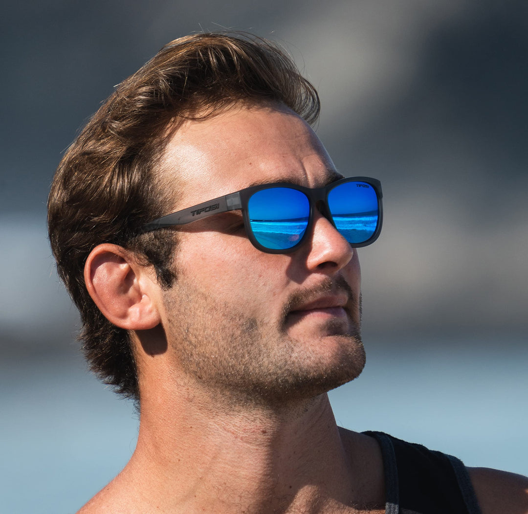 Tifosi Optics Swank XL Sunglasses (Satin Vapor, Smoke Lens with Sky Blue Mirror - Polarized)