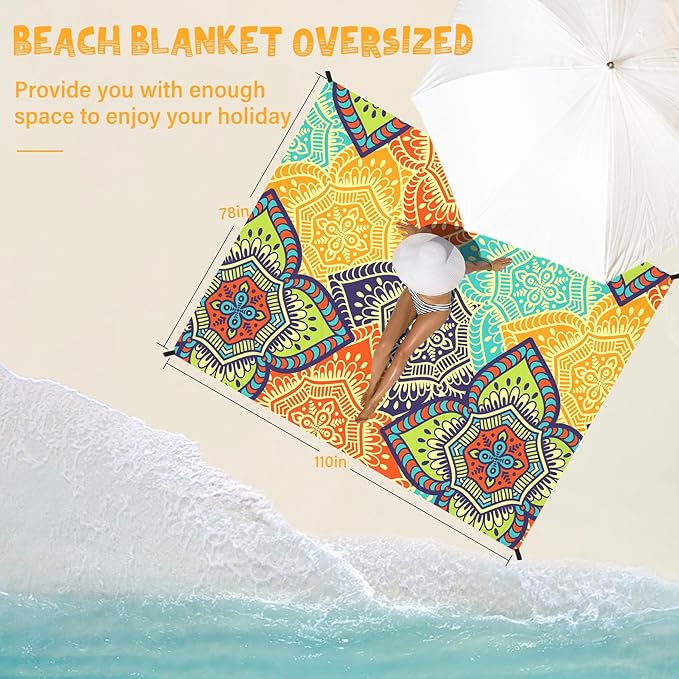 Beach Blanket Waterproof Sandproof 1-7 Adult Oversized 78 '' × 110 '' Lightweight Durable Compact Sand Free Beach Mat for Travel Camping Hiking Picnic Blanket Extra Large