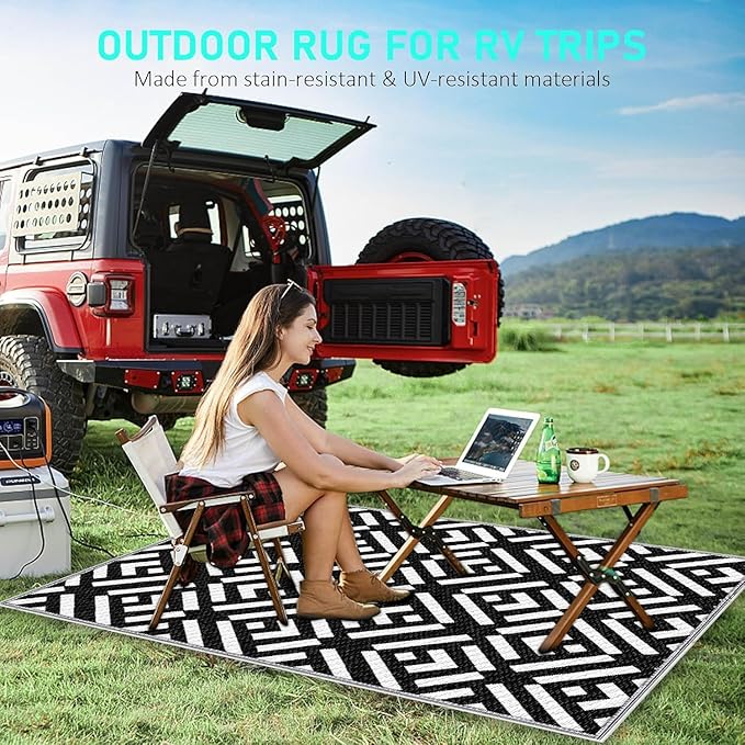 Outdoor Rug 5x8Ft, 16 Colors Plug in 160LEDs Waterproof Outdoor Rug, Waterproof Plastic Reversible Outdoor Straw Rug, Large Area Rug for RV Camping Deck Patio Beach Balcony Backyard Picnic