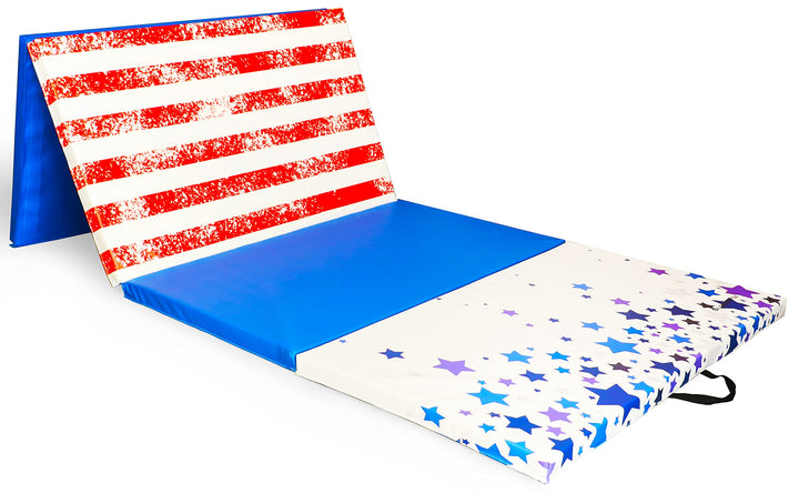 BalanceFrom All Purpose 4'x10'x2" Extra Thick High Density Anti Tear Gymnastics Gym Folding Exercise Aerobics Mats, Star-Stripe