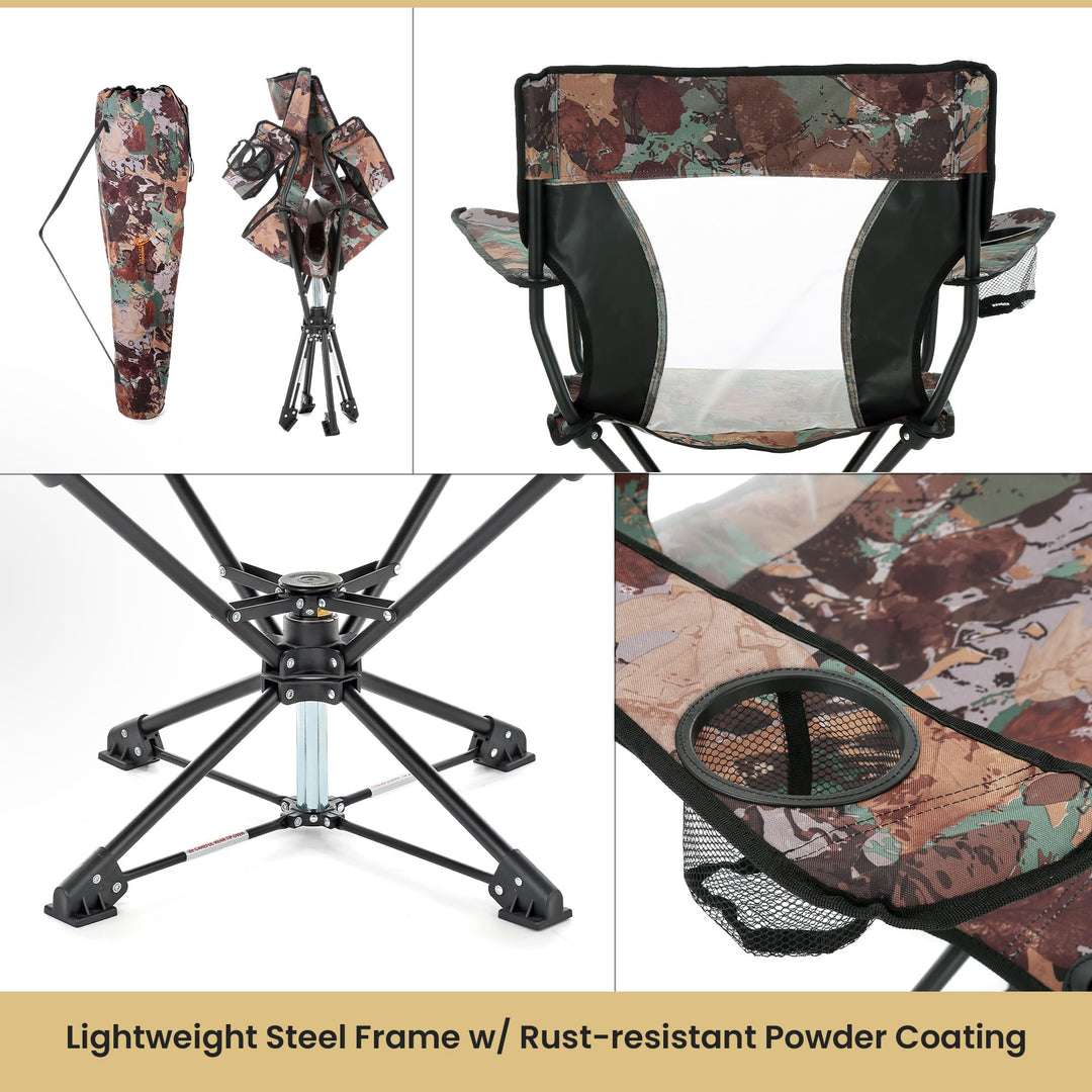 ARROWHEAD OUTDOOR 360° Degree Swivel Hunting Chair Stool Seat, Perfect for Blinds, No Sink Feet, Supports up to 450lbs, Carrying Case, Steel Frame, Fishing, High-Grade 600D Canvas, USA-Based Support