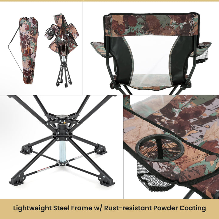 ARROWHEAD OUTDOOR 360° Degree Swivel Hunting Chair Stool Seat, Perfect for Blinds, No Sink Feet, Supports up to 450lbs, Carrying Case, Steel Frame, Fishing, High-Grade 600D Canvas, USA-Based Support