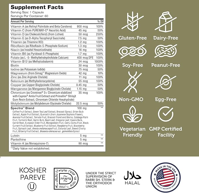 Zahler Multivitamin 50+, Iron-Free Formula + Lutein for Eye Health, 60 Capsules.