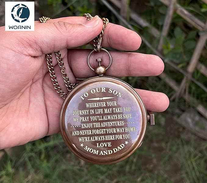 Son Gift to Our Son Compass Gifts for mom and dad with Leather Case Unique Birthday Wedding Day, Son Gifts from mom to Son - Motivational Quote Graduation Back to School Birthday Gift