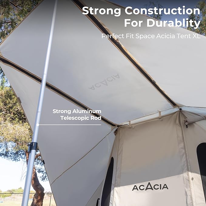 ACACIA Canopy XL for Space Acacia Camping System, PU2000 Waterproof Camping Tarp for 4 Season Camping, UPF50+ Sunproof Tent Tarp with 4 Telescoping Poles, Carry Bag, Almond