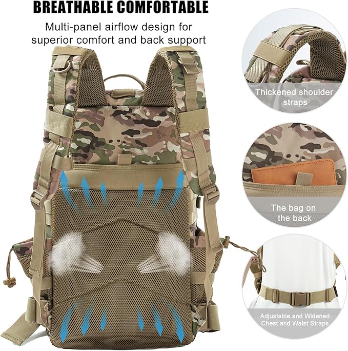 Military Tactical Backpack 50L Large Day Backpack for Men Molle Army 3 Days Assault Pack Bug Out Bag Water Resistant and Heavy Duty Hiking Treeking Rucksack - Camouflage