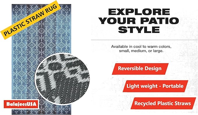 BalajeesUSA Outdoor Area Rug - 9x18 feet, Grey, Reversible mats, Recycled Plastic Straw Rugs, Outdoor Patio Rugs Clearance, Waterproof, Large RV Camper Mats 7063