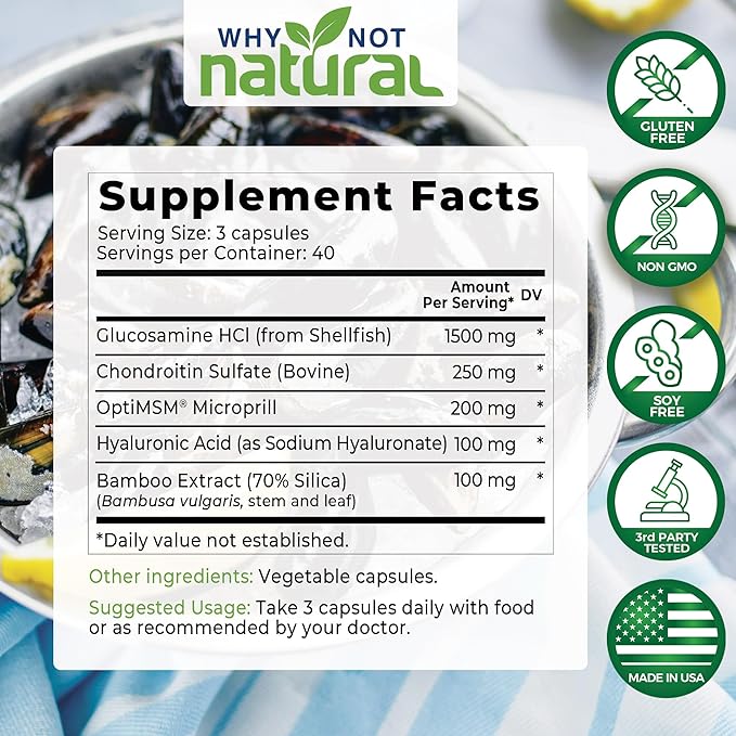 Why Not Natural Glucosamine Chondroitin, MSM, Joint Support Supplements - Knee Pain Joints Health Suppplement