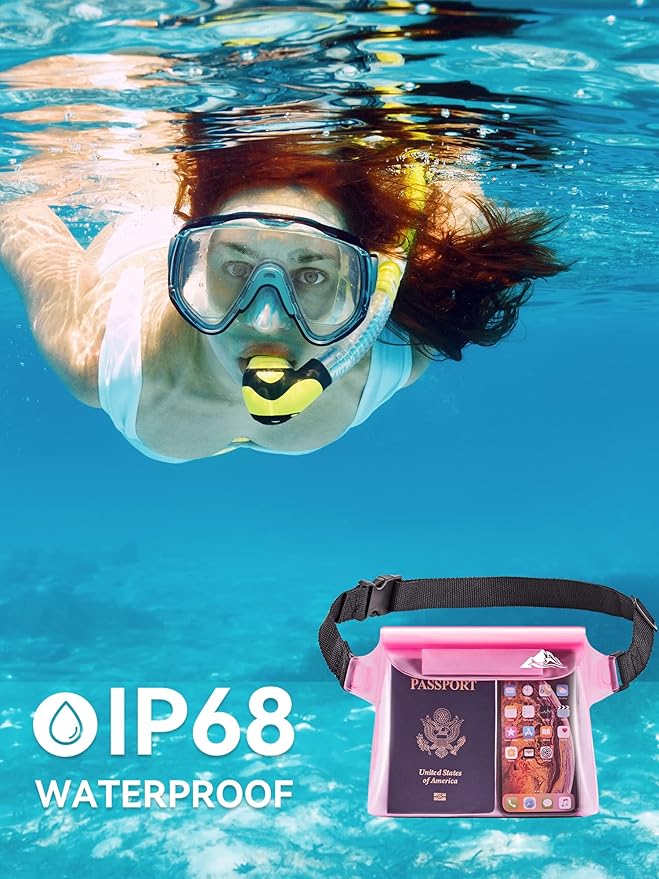 HEETA 2/3/4 Pack Waterproof Pouch with Waist Strap, Screen Touchable Dry Bag with Adjustable Belt for Phone Valuables for Kayaking, Swimming, Snorkeling, Boating, Fishing, Surfing & Beach