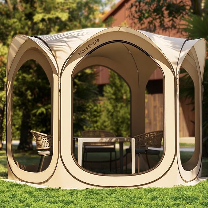 Screen Pop Up House Room Tent, Canopy Sun Shade Shelter for Camping, Patio, Backyard, Deck & Outdoor Activities, Portable Gazebo, Not Waterproof, 10'x10',Beige