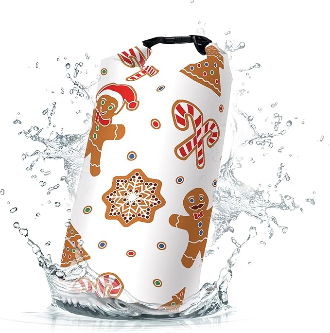 Waterproof Dry Bag,Roll Top Christmas Gingerbread Man Winter Small Waterproof Backpack 5L/10L/20L Floating and Lightweight Bags for Kayaking, Boating, Fishing, Swimming and Camping