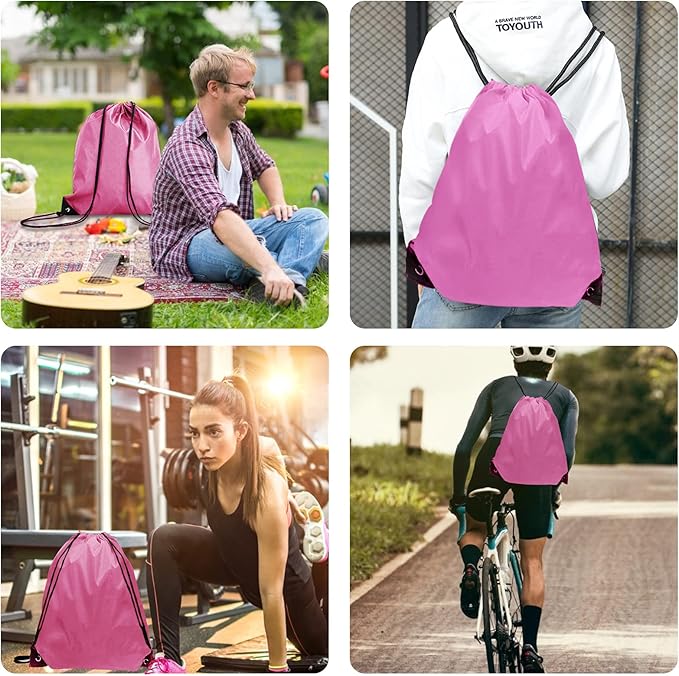 Drawstring Bags Bulk 14 Pcs Drawstring Backpack Bulk Cinch Bag Sackpack for Men Women Gym (Pink)