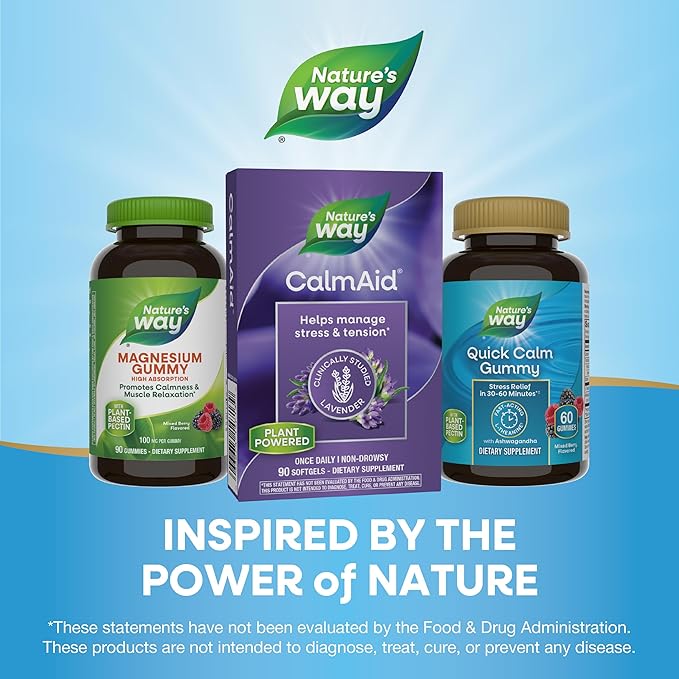 Nature's Way CalmAid, Helps Manage Stress and Tension, Clinically Studied Lavender, Non-Drowsy, 90 Softgels
