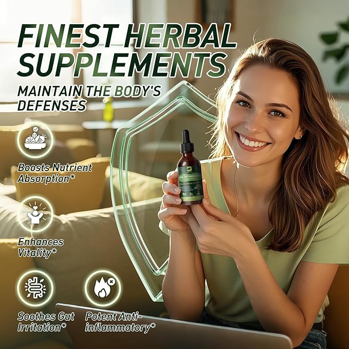 Oregano Oil Drops, Oil of Oregano with Black Seed Oil, Vitamin E, Oregano Supplement Herbal Blend for Immune & Antioxidant Support, Digestive, Overall Health | Vegan, Sugar-Free, Non-GMO, 1 Fl Oz