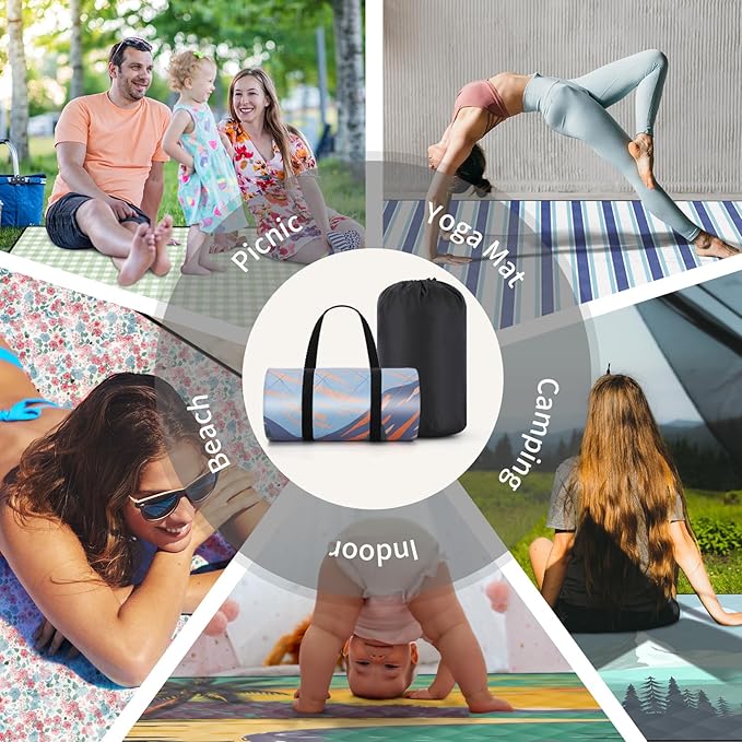 60x80'' Picnic Blankets Giant Water Resistant Sandless Manta Para Outdoors Beach Folding Roll Up Yard Sitting Exercise Couples Mat Road Trip Hiking Traveling Supplies Garden Glamping Equipment