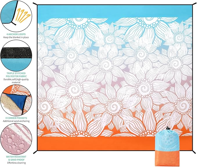 Beach Blanket Waterproof Sandproof Extra Large Beach Mat 79" X 83"/120"x108"for 1-8 Adults Quick Drying Durable Outdoor Picnic Mat for Beach Travel Camping Hiking