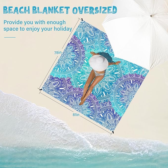 Beach Blanket Waterproof Sandproof 1-7 Adult Oversized 78 '' × 81 '' Lightweight Durable Compact Sand Free Beach Mat for Travel Camping Hiking Picnic Blanket Extra Large