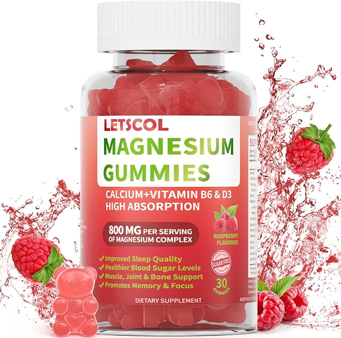 Magnesium Glycinate Gummies 800mg Per Serving, Sugar Free Magnesium Supplement with Magnesium Malate, Calcium, Vitamin D3, B6, CoQ10 for Calm Support & Sleep for Adults Kids