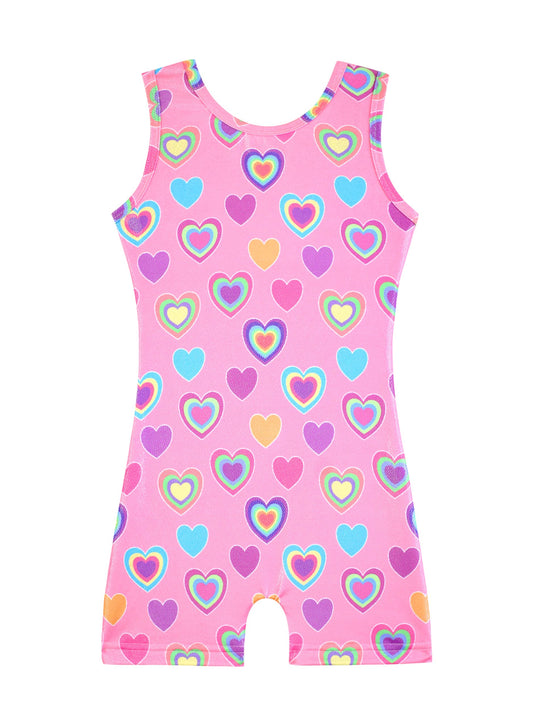 Toddler Girls Leotards for Gymnastics With Shorts Kids 5t Size 5-6 Years Dance Clothes Biketards Sparkle Pink Colorful Hearts Multicolored Rainbow