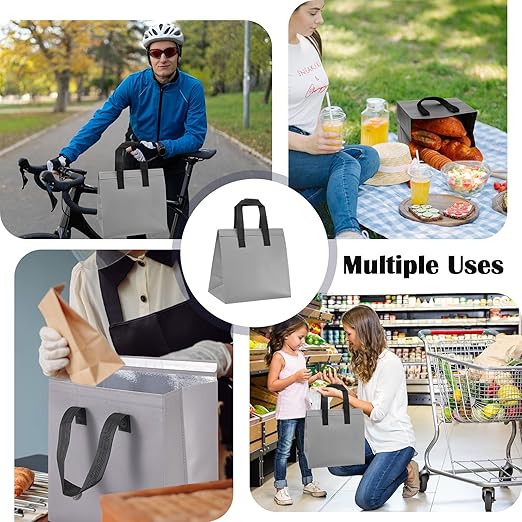 300 Pcs Insulated Take Away Bags Bulk Thermal Insulation Food for Coffee Milk Tea Hot Cold Food Fresh Seafood Cooler Pizza Delivery Bags for Catering Restaurant Grocery (Grey)