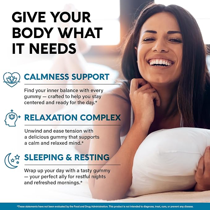 Stress Relief Support 500 mg - Relax, Calm & Sleep Support - Stress Gummies with L-Theanine | GABA | Ashwagandha | 5-HTP | Vitamin B6 & Magnesium - Sugar-Free, Vegan, Mixed Berry Flavor - 60 Gummies
