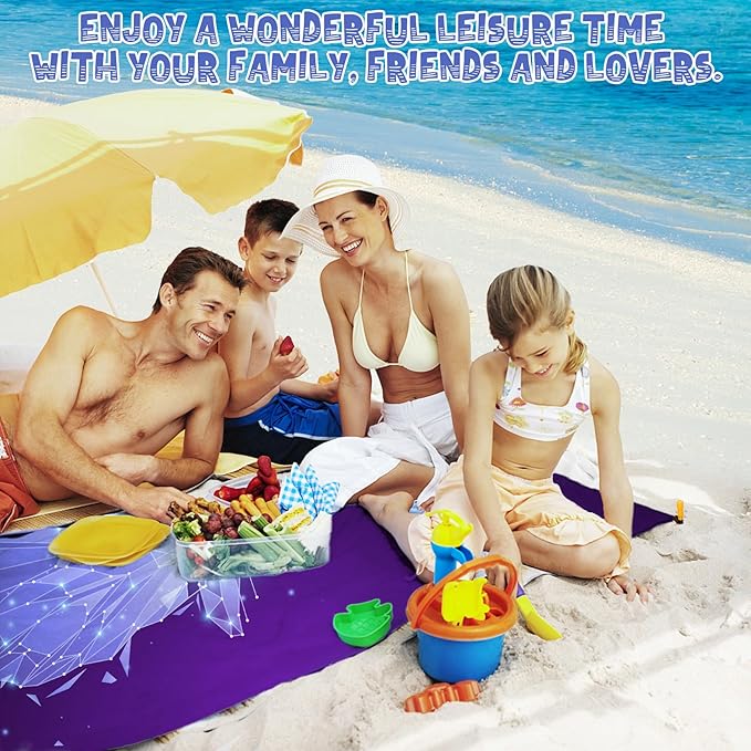 Beach Blanket Waterproof Sandproof 1-7 Adult Oversized 78 '' × 81 '' Lightweight Durable Compact Sand Free Beach Mat for Travel Camping Hiking Picnic Blanket Extra Large