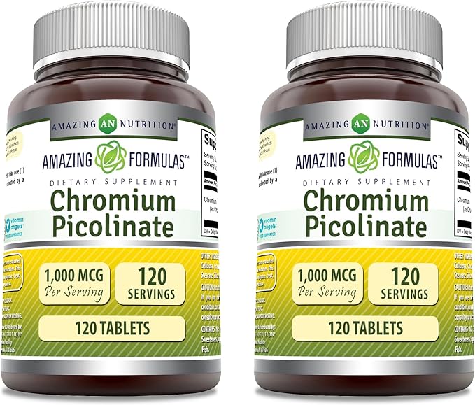 Amazing Formulas Chromium Picolinate | 1000 Mcg Tablets Supplement | Non-GMO | Gluten Free | Made in USA (2 Pack, 120 Count)