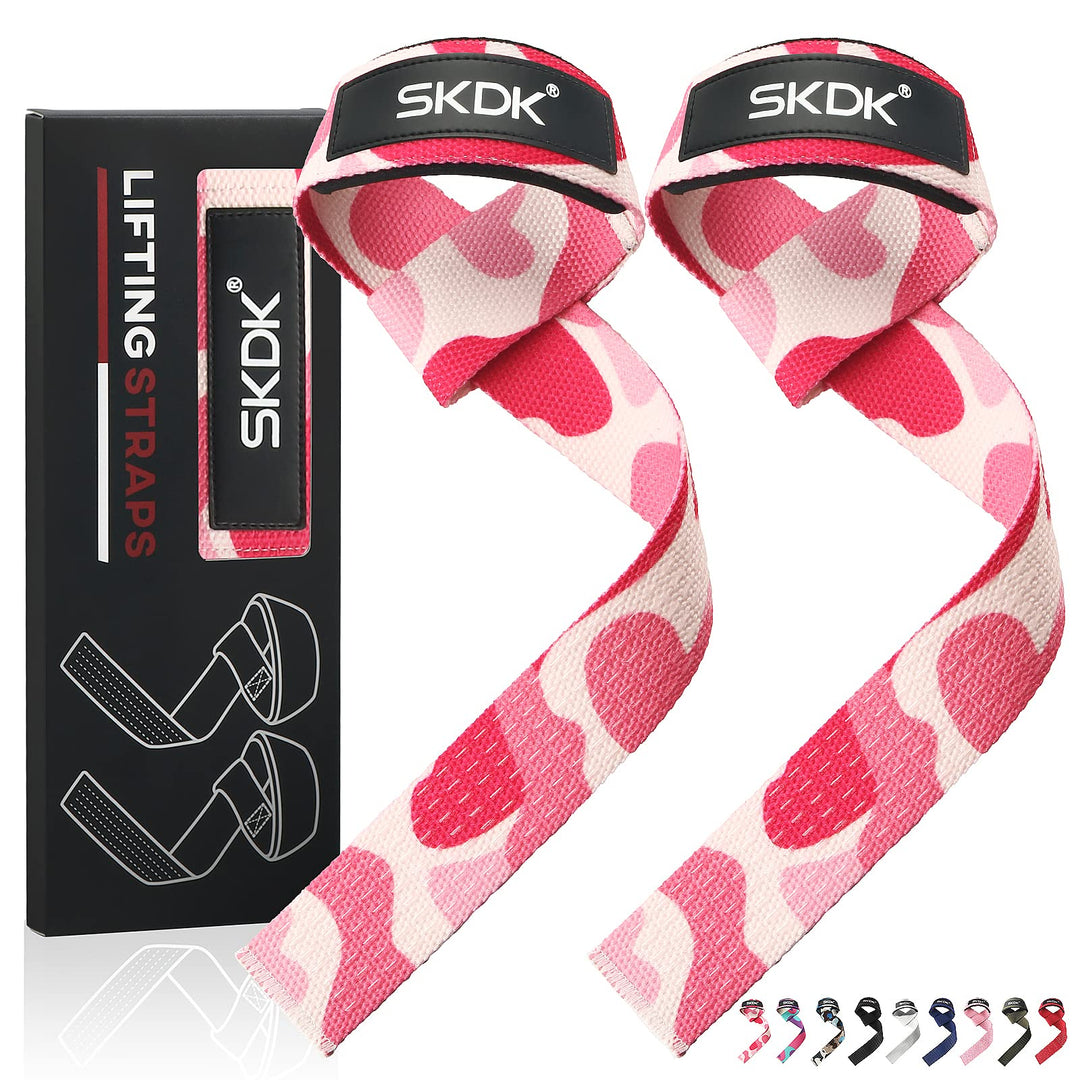 SKDK Cotton Hard Pull Wrist Lifting Straps Grips Band-Deadlift Straps with Neoprene Cushioned Wrist Padded and Anti-Skid Silicone - for Weightlifting, Bodybuilding, Xfit, Strength Training