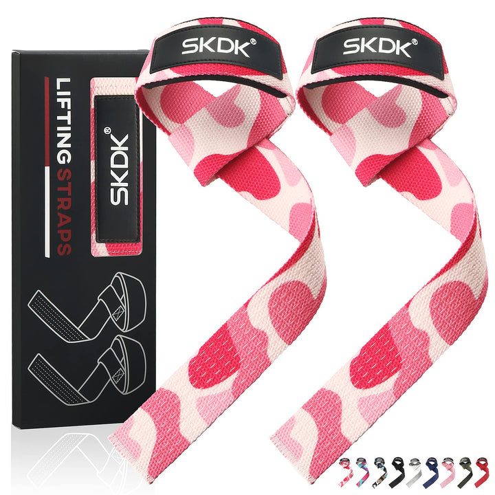 SKDK Cotton Hard Pull Wrist Lifting Straps Grips Band-Deadlift Straps with Neoprene Cushioned Wrist Padded and Anti-Skid Silicone - for Weightlifting, Bodybuilding, Xfit, Strength Training