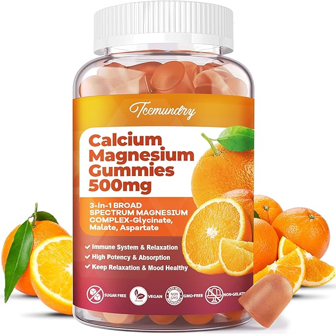 Calcium Magnesium Supplement Gummies for Adults: Calcium Citrate 600 mg with Vitamin D3 & K2 for Women Men - Supports B0ne Strength, Better Zzz, Muscles, Energy & Immune (60 Count)