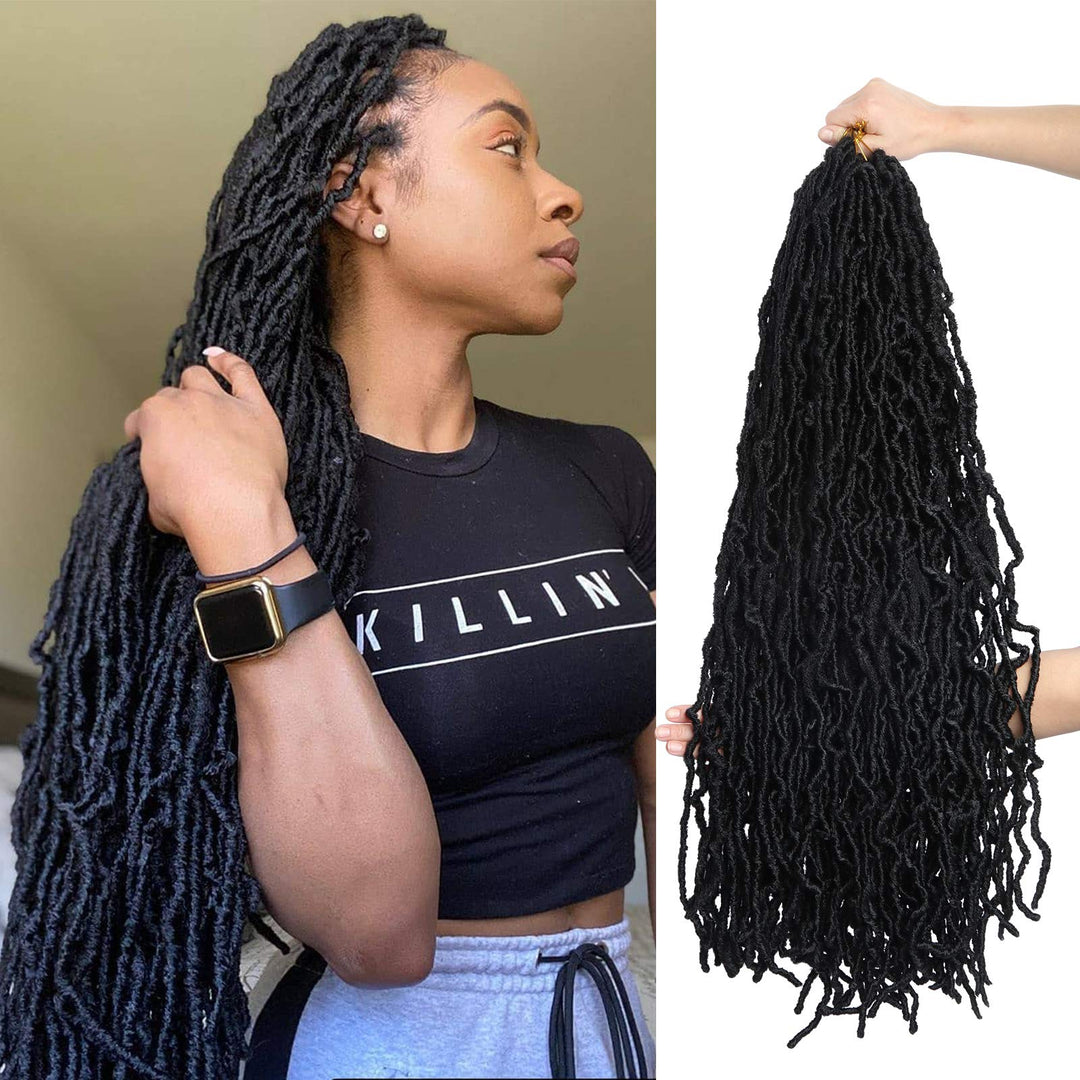 DUS 30 Inch New Faux Locs 6 Packs Natural New Soft Locs Crochet Hair Pre Looped long Styles Hair Extensions For Women (30 Inch(6 packs), #1B)