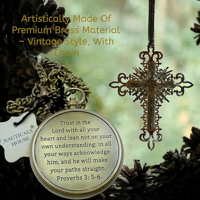 Bible Verse Brass Compass – “Trust in The Lord with All Your Heart” (Proverbs 3:5-6) | Religious Gifts for Men, Women, Boys, Girls, Teens | Daily Encouragement, Easter, Baptism, Faith-Based Keepsake