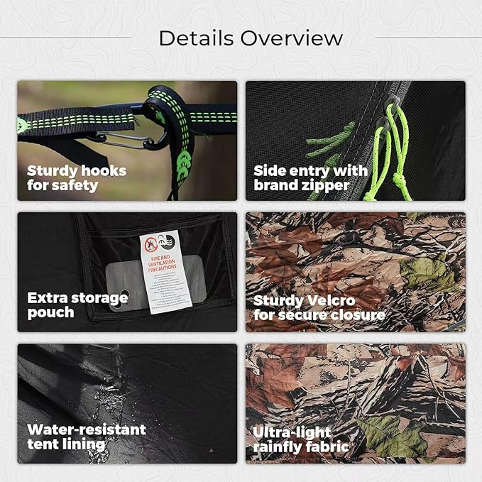 Camping Hammock Tent with Mosquito Net & RainFly, 3 in 1 Waterproof Lightweight Portable Sleeping Hammock Bug, Travel Outdoor Gear with Tree Strap Swing, for Hiking Patio Expedition