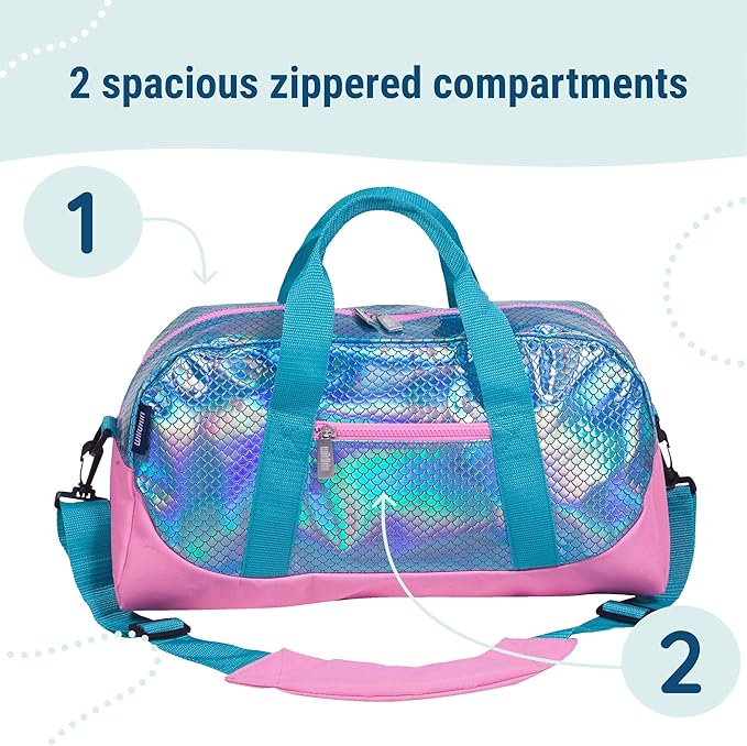 Wildkin Kids Overnighter Duffel Bag – Carry-On Size, Ideal for School & Sleepovers - Mermaid Scales