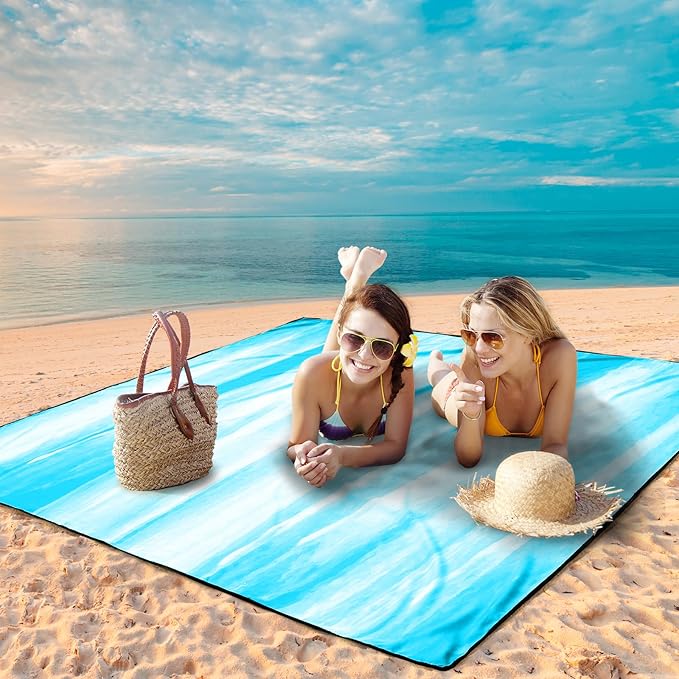 Beach Blanket Waterproof Sandproof Beach Mat 79" X 83" /10'x9'for 2-8 Adults Quick Drying Outdoor Picnic Mat Beach Accessories for Travel, Camping, Hiking