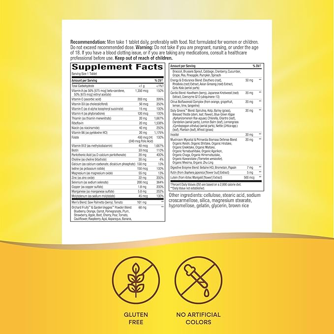 Nature's Way Alive! Men's Daily Ultra Multivitamin, High Potency Formula, Promotes Healthy Heart & Muscle Function*, with Methylated B12, Gluten Free, 60 Tablets