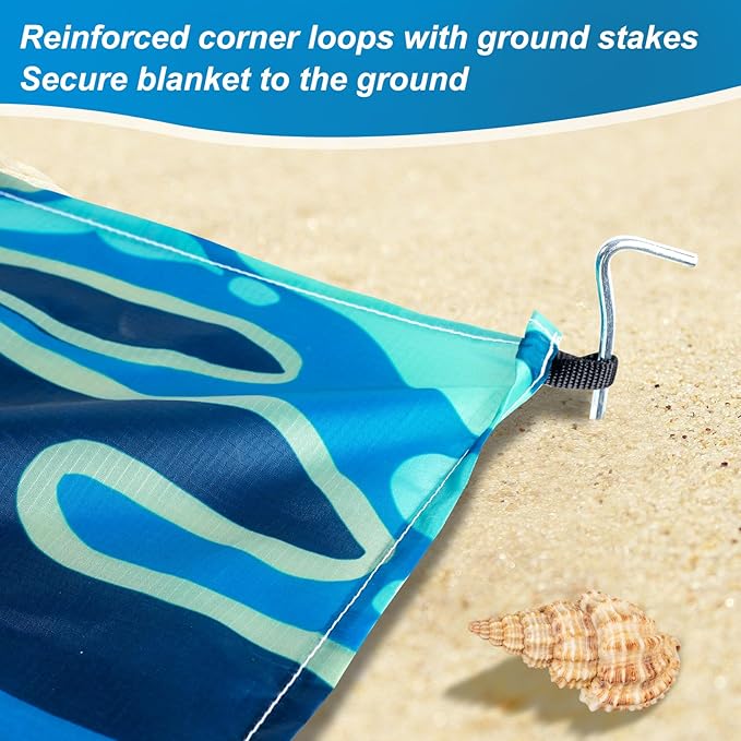 Beach Blanket Sandproof Beach Mat,118" X 110" for 1-8 Adults,Lightweight Quick Drying Picnic Mat for Travel, Camping, Hiking,Portable Beach Blanket