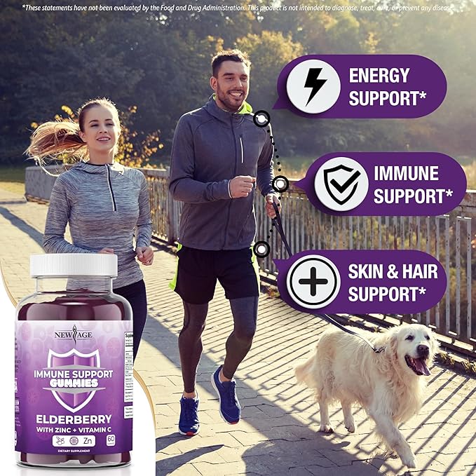 NEW AGE Immune System Support Gummies - Sambucus Black Elderberry Gummies with Vitamin C and Zinc (Immune Support 180 Gummies)