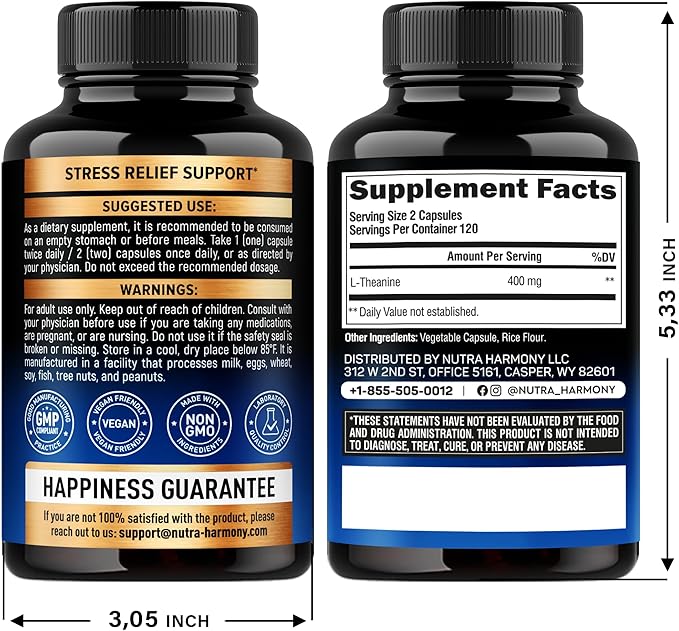 L Theanine 400 mg | L-Theanine Stress Relief | Extra Strength Supplement | Made in USA | Relaxation, Sleep & Calm Support | For Men & Women | Plant Based, Non-GMO & Gluten-Free | 240 Vegan Capsules