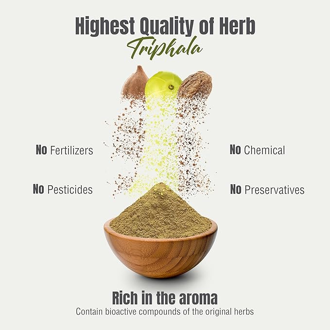 Triphala Churna Powder Traditional Ayurvedic Formulation Supports Detoxification and Rejuvenation Non GMO, Vegan 454 GMS