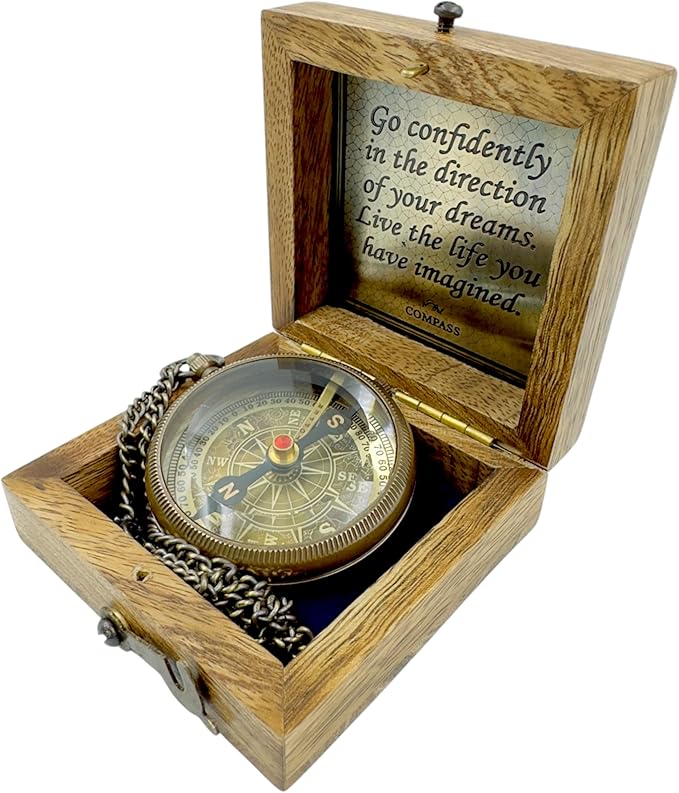 True North Compass – Go Confidently in The Direction of Your Dreams – Embossed Brass Compass – Graduation, Confirmation, Birthday, Motivational Gift for Him, Her, Students, Boys, Girls, High School