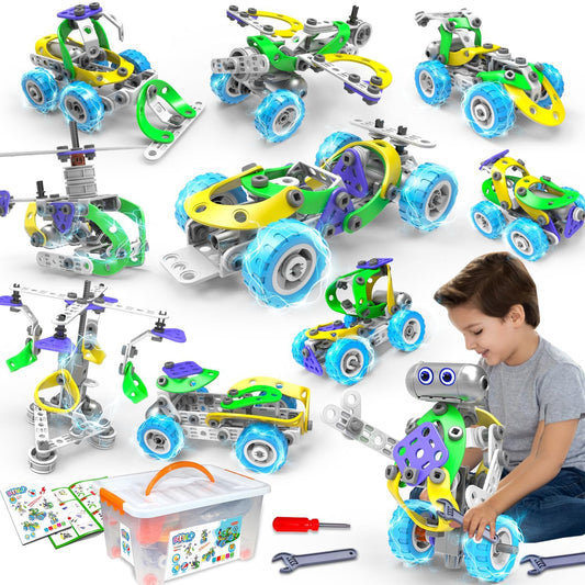 10 in 1 Electric STEM Toys for 5 6 7 8 Year Old Boys Girls, Educational Building Stem Toys for Kids 6-8 8-10 Construction Toy for Boys Ages 4-8 Stem Engineering Activities Christmas Birthday Gift