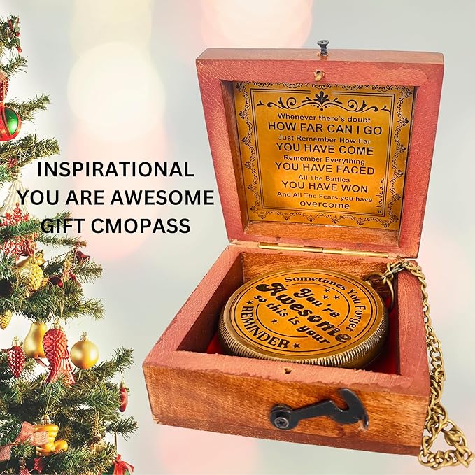 Inspiration Gift for Men Women Engraved Compass - Go Confidently - Thoreau Quote, You're Awesome Employee, Coworker Meaningful Gift for him her