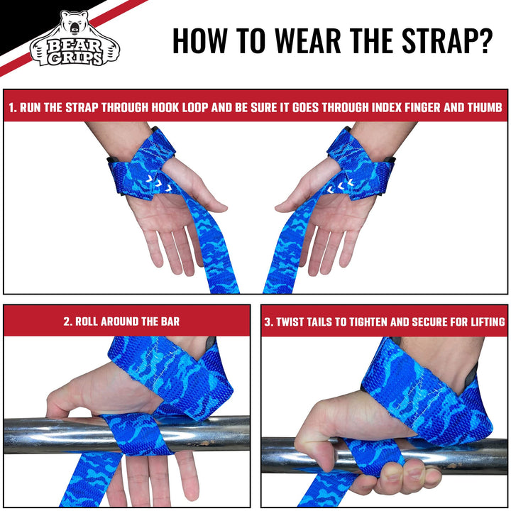 Bear Grips Lifting Straps Gym, Wrist Straps for Weightlifting, Gym Straps, Weightlifting Straps, Deadlift Straps, Weight Lifting Straps for Men, Weight Straps Lifting Women, 2 Lifting Strap Blue Camo