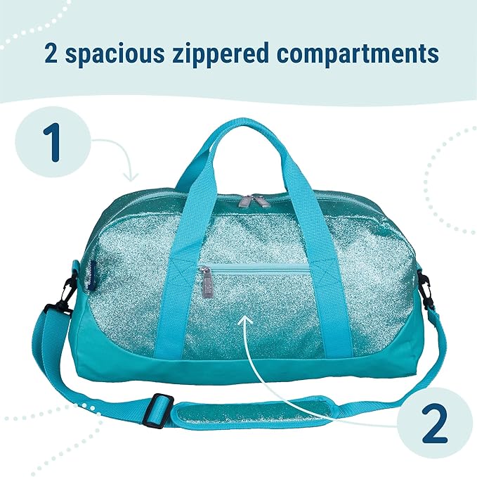 Wildkin Kids Overnighter Duffel Bag – Carry-On Size, Ideal for School & Sleepovers – Blue Glitter