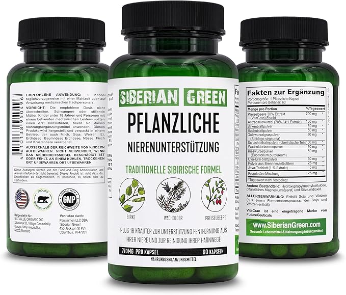 Herbal Kidney Detox 60 Capsules – Cranberry Birch Juniper Traditional Siberian Formula