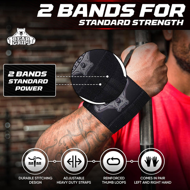 Bear Grips Wrist Wraps for Weightlifting | Weight Lifting Wrist Straps for Weightlifting | Extra Strength Gym Wrist Wraps | Two Wrist Wrap Per Pack | 12” & 18” | Lifting Wrist Wraps for Men & Women